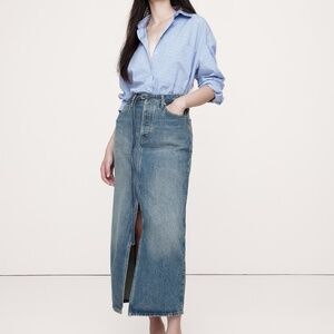 NWT Banana Republic Blue Denim 5-Pocket Belted Longline Front Slit Skirt Size 14